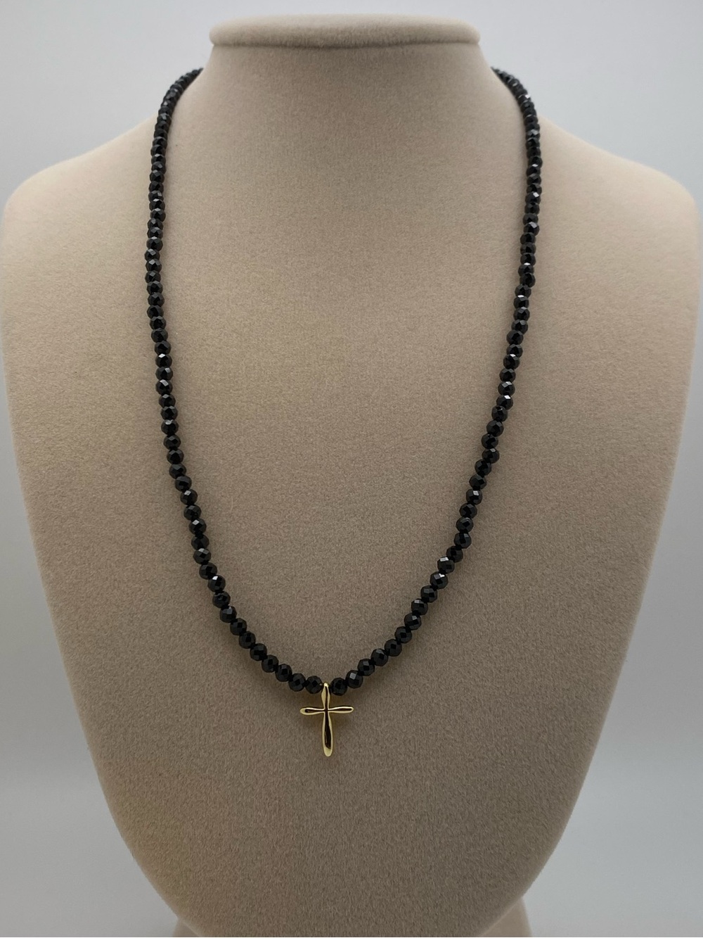 Black Beaded Necklace with Gold Cross Pendant - Earings Sets Women Jewelry